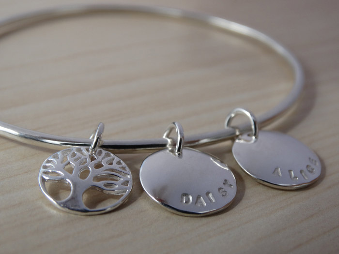 Family Tree Bangle - Personalised Sterling Silver Bracelet