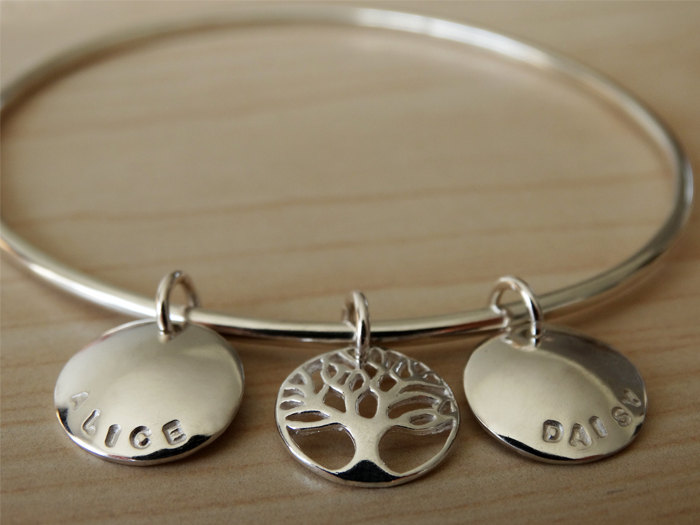Family Tree Bangle - Personalised Sterling Silver Bracelet