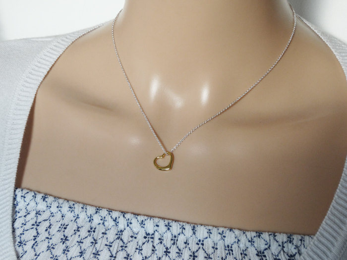 Gold Open Heart Necklace ~ Sterling Silver