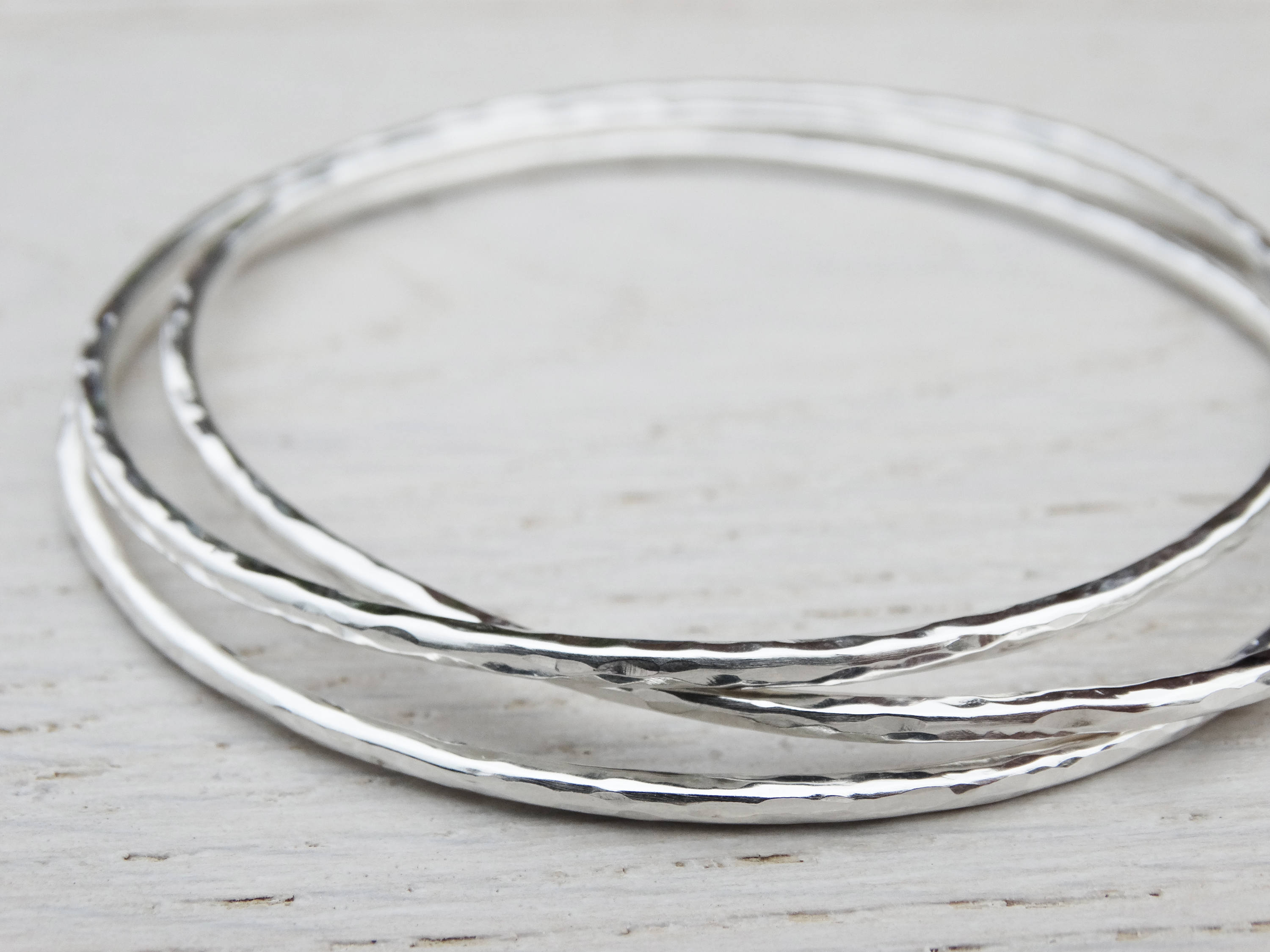 Hammered Silver Bangle, Sterling Silver, Stacking Bangle