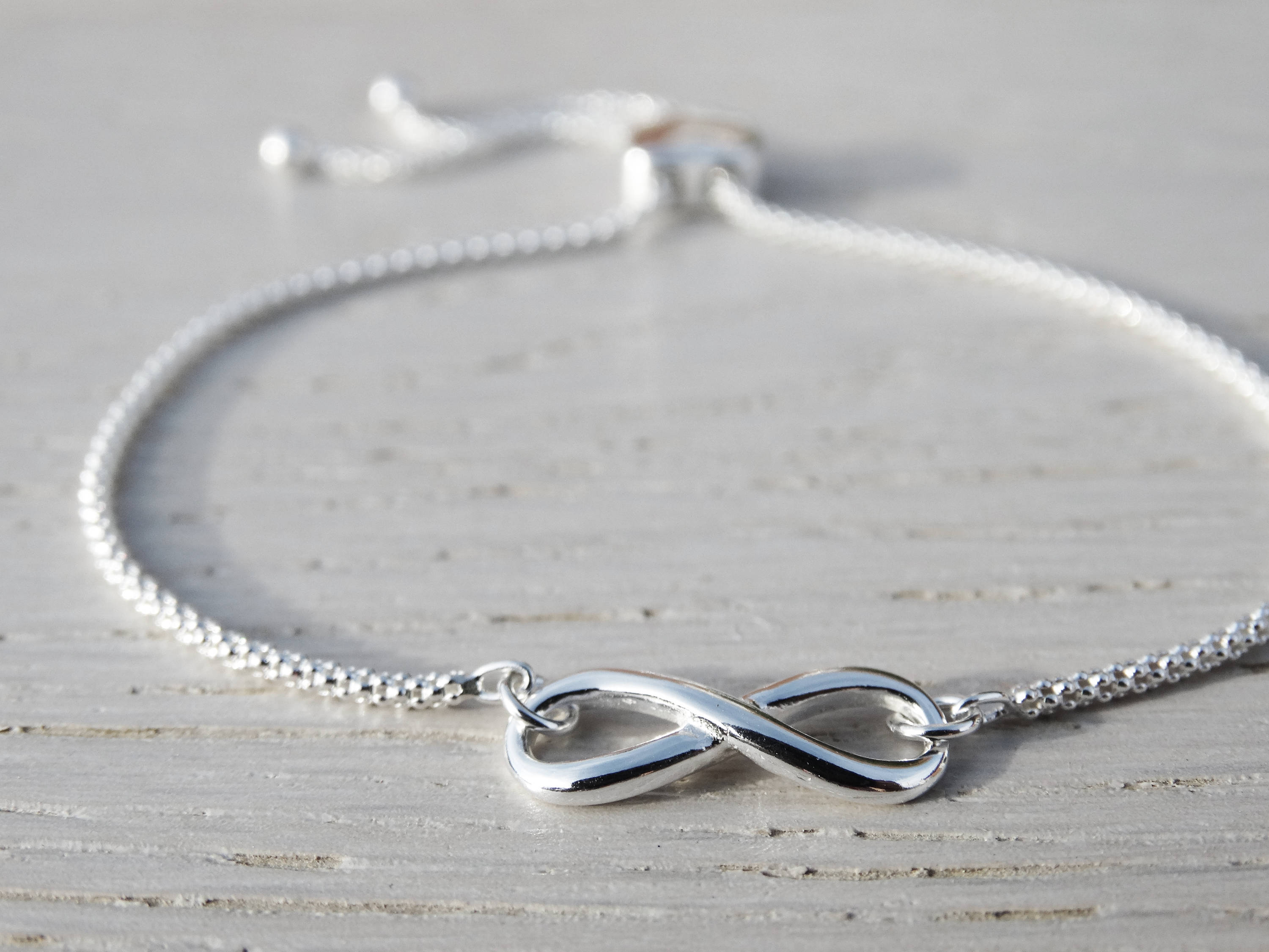 Infinity Bracelet With Heart Slider Clasp, Sterling Silver