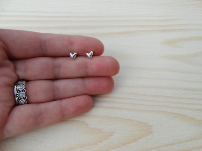 Little Solid Silver Heart Stud Earrings - Sterling Silver