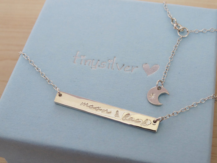 Moon &amp; Back Silver Necklace - Sterling Silver