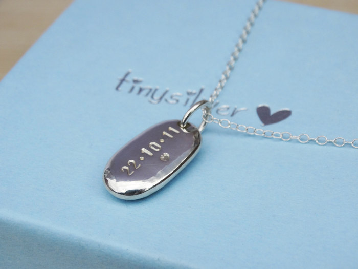 Personalised Silver Pebble Necklace - Sterling Silver