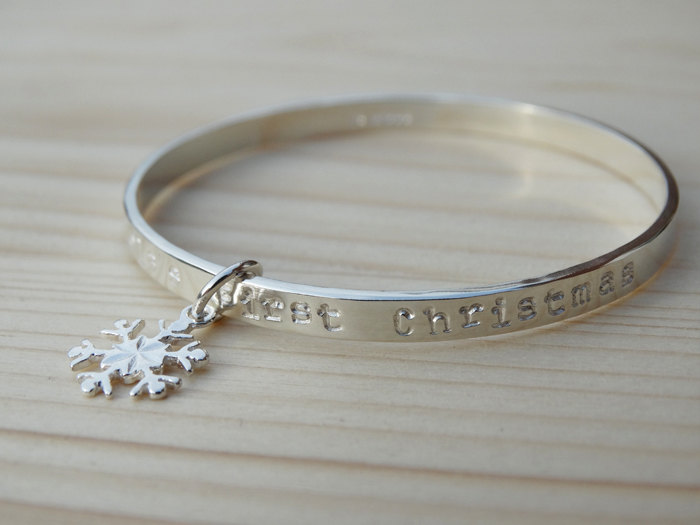 Personalised Silver Snowflake Bracelet For Babies First Christmas - Sterling Silver
