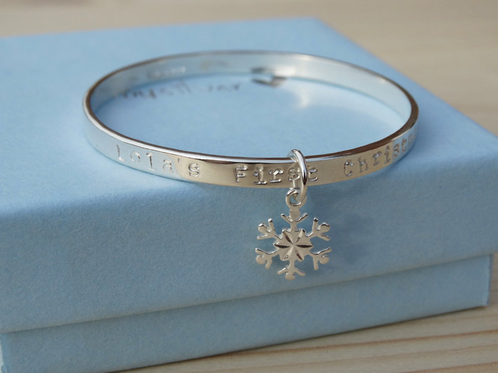 Personalised Silver Snowflake Bracelet For Babies First Christmas - Sterling Silver
