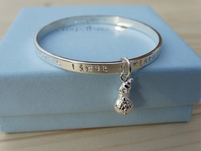 Personalised Silver Snowman Bracelet For Babies First Christmas - Sterling Silver