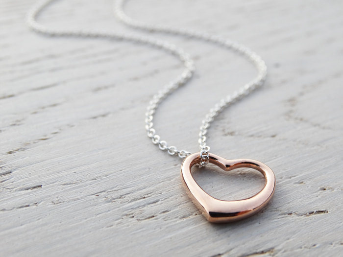 Rose Gold Open Heart Necklace - Sterling Silver