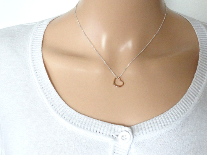 Rose Gold Open Heart Necklace - Sterling Silver