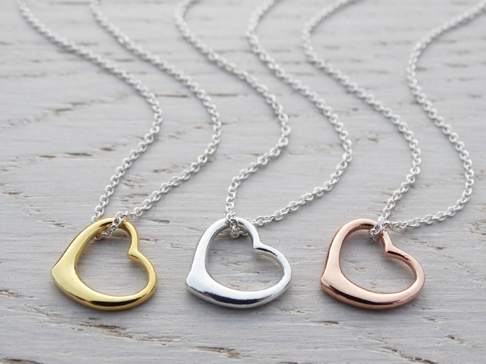 Rose Gold Open Heart Necklace - Sterling Silver