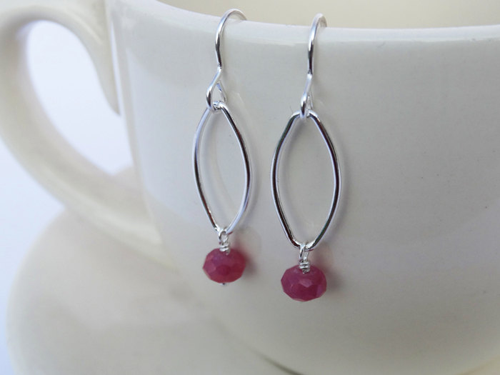Silver &amp; Ruby Drop Earrings - Sterling Silver