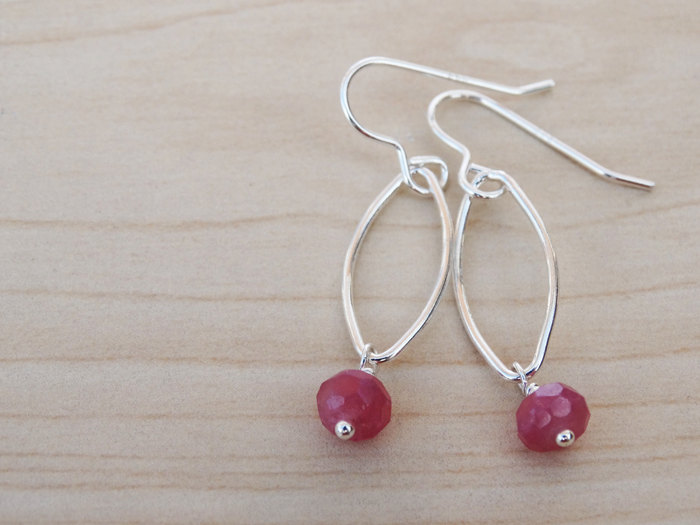 Silver &amp; Ruby Drop Earrings - Sterling Silver