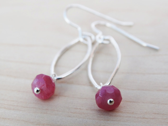 Silver &amp; Ruby Drop Earrings - Sterling Silver