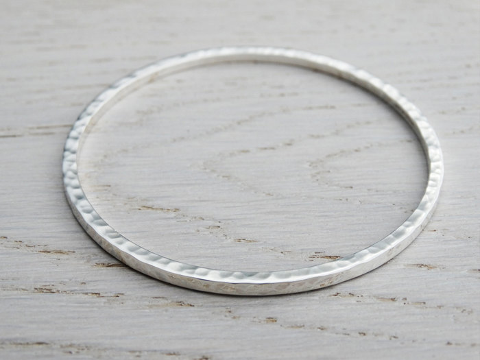 Silver Bangle - Solid Silver Hammered Bangle - Sterling Silver