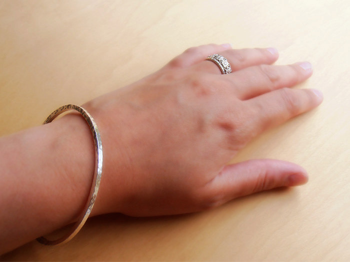 Silver Bangle - Solid Silver Hammered Bangle - Sterling Silver