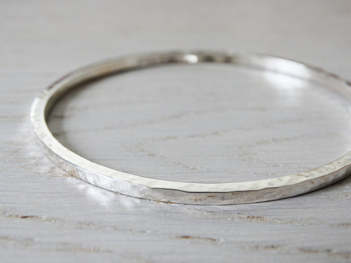 Silver Bangle - Solid Silver Hammered Bangle - Sterling Silver