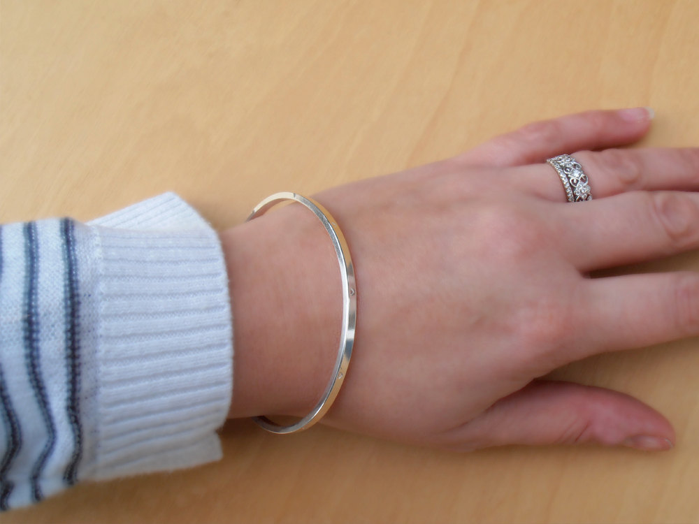 Silver Bangle With Tiny Hearts - Sterling Silver