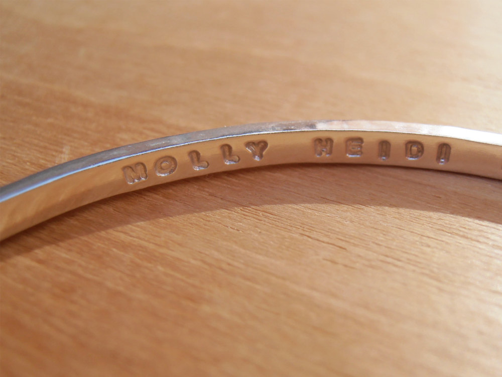 Silver Bangle With Tiny Hearts - Sterling Silver