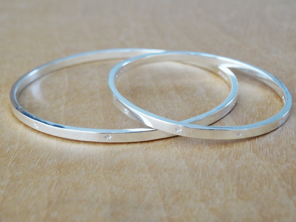 Silver Bangle With Tiny Stars For Baby Or Child - Sterling Silver