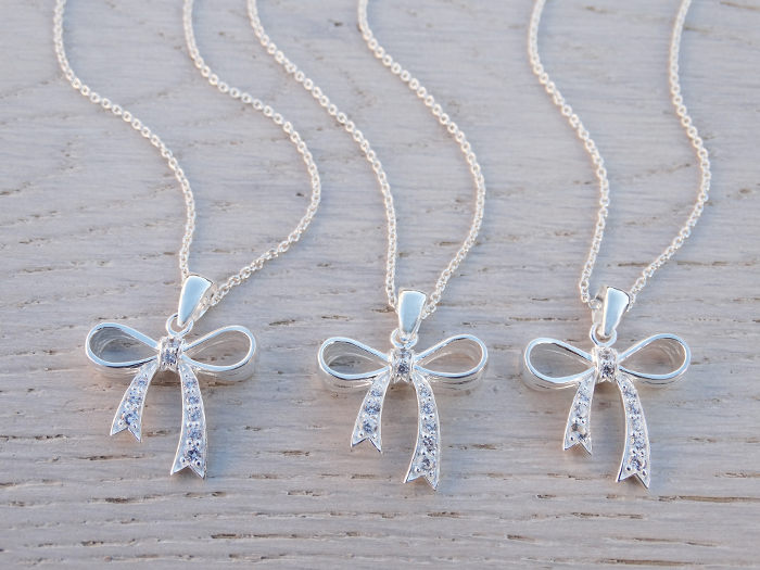 Silver Bow Necklace With Cubic Zirconia - Sterling Silver