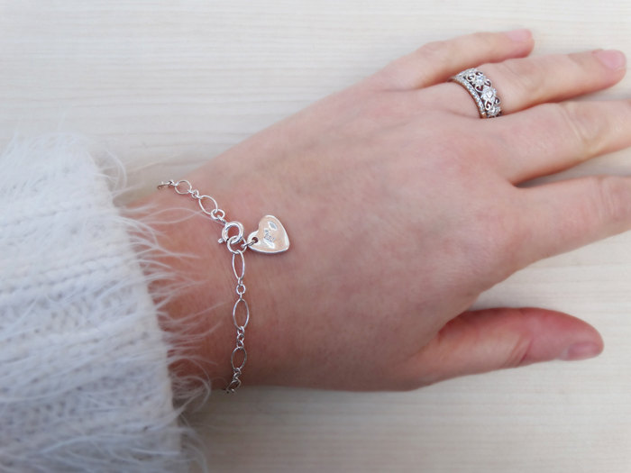 Silver Bracelet With Personalised Heart - Sterling Silver