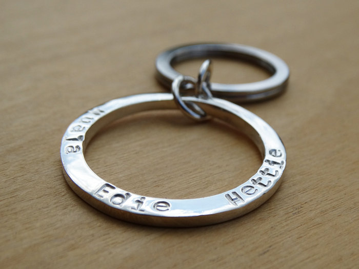 Silver Circle Keyring With Hand Stamped Names - Sterling Silver