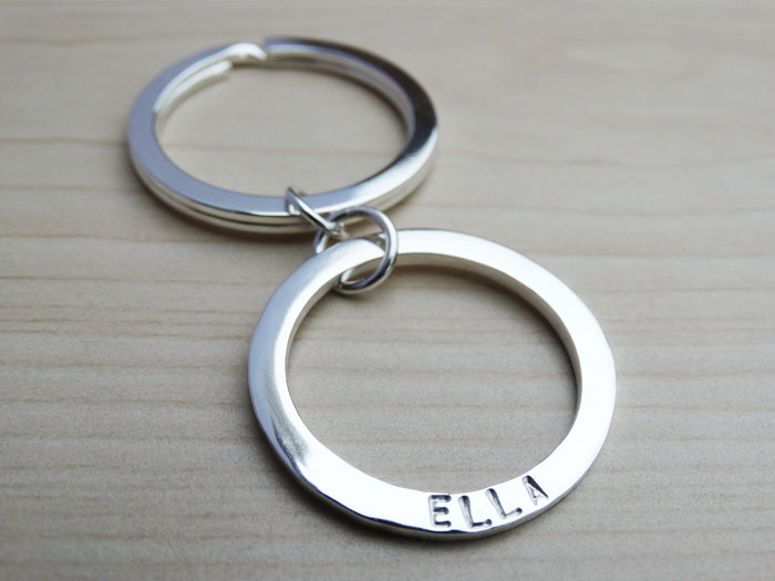 Silver Circle Keyring With Hand Stamped Names - Sterling Silver