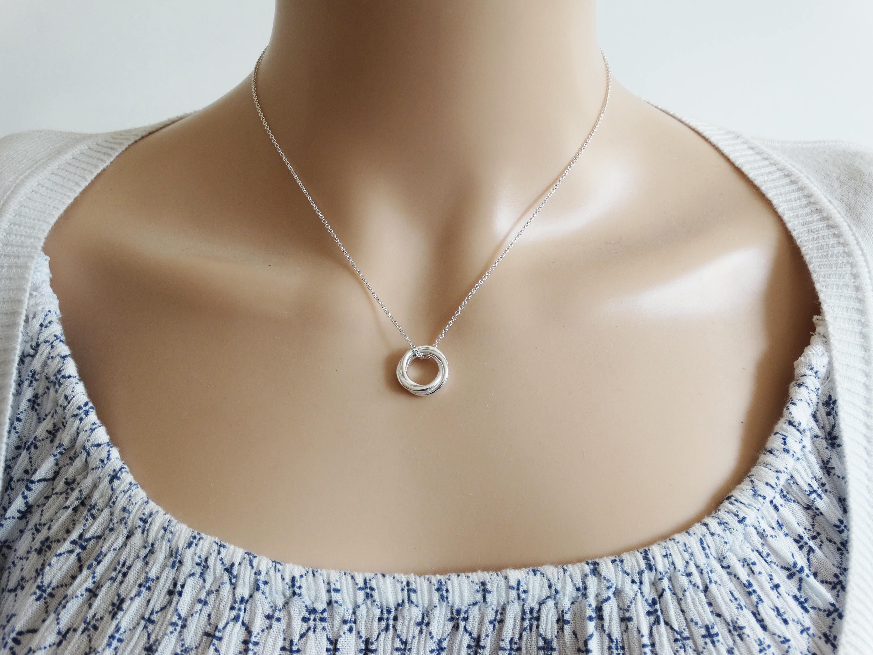 Silver Circle Necklace, Russian Knot, Sterling Silver