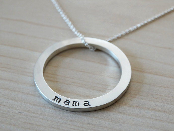 Silver Circle Necklace With Hand Stamped Names - Personalised Necklace - Sterling Silver