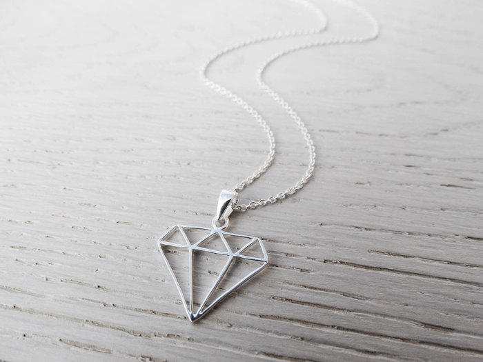 Silver Diamond Necklace - Geometric - Sterling Silver