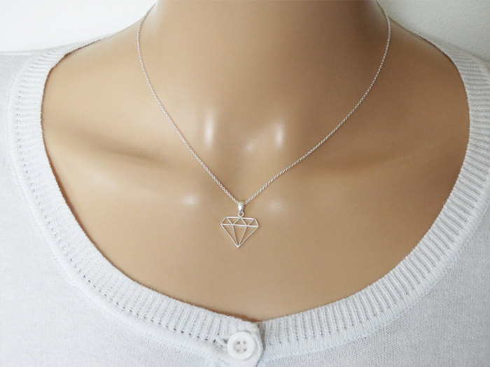 Silver Diamond Necklace - Geometric - Sterling Silver