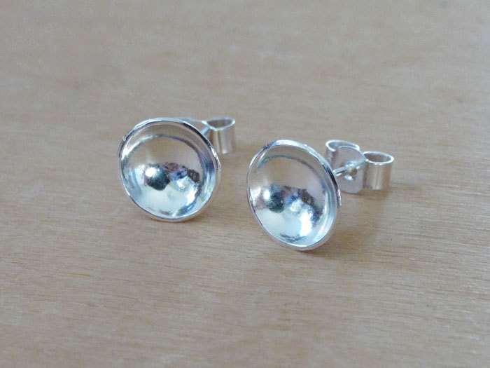 Silver Domed Circle Stud Earrings - Sterling Silver