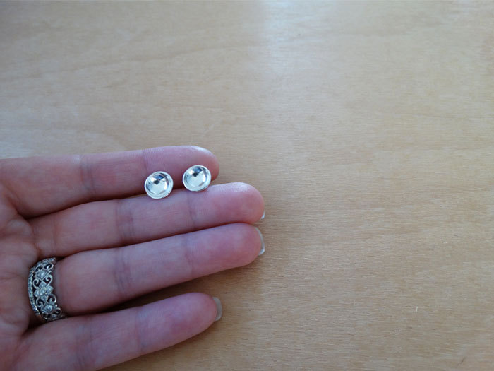 Silver Domed Circle Stud Earrings - Sterling Silver