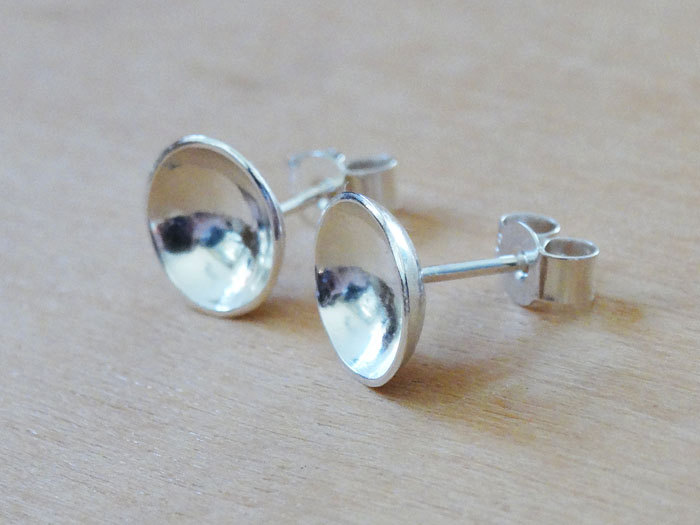 Silver Domed Circle Stud Earrings - Sterling Silver