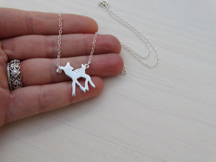Silver Fawn Necklace - Sterling Silver Deer Necklace