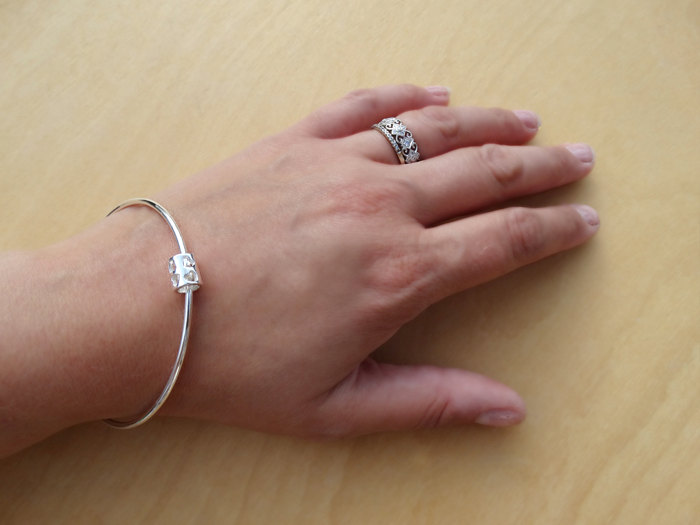Silver Heart Bead Bangle - Sterling Silver