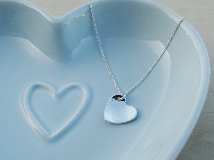 Silver Heart Necklace - Hammered - Sterling Silver