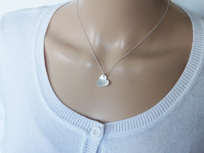 Silver Heart Necklace - Hammered - Sterling Silver