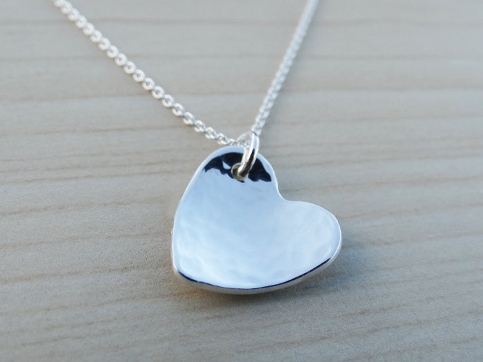 Silver Heart Necklace - Hammered - Sterling Silver