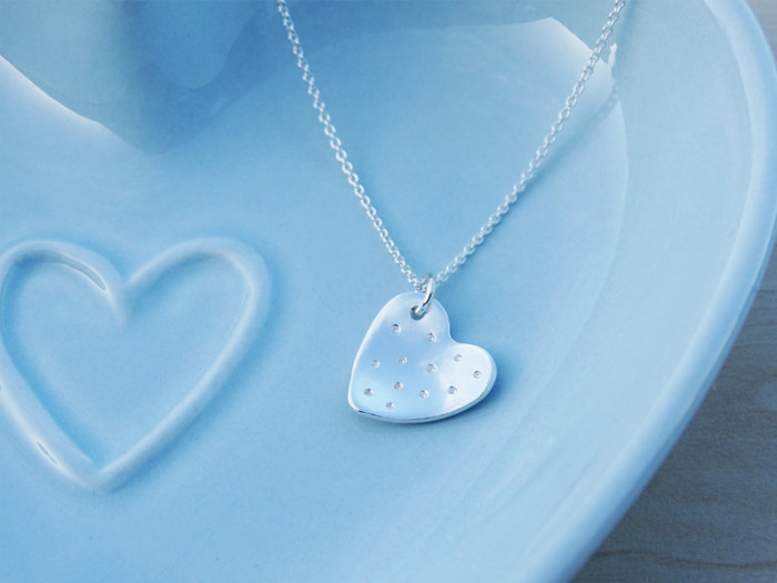 Silver Heart Necklace - Polka Dot - Sterling Silver