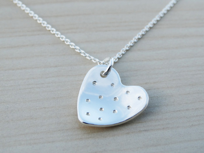 Silver Heart Necklace - Polka Dot - Sterling Silver
