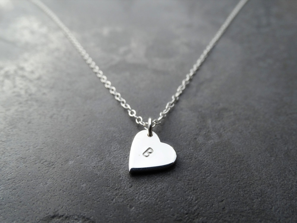 Silver Heart Necklace With Initial - Sterling Silver