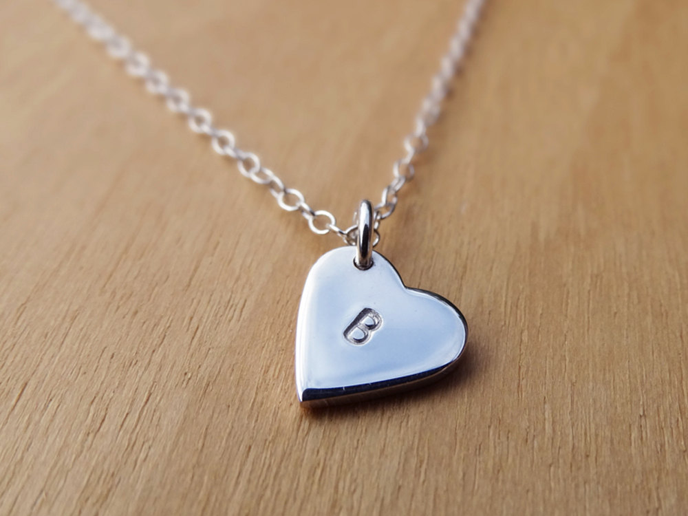 Silver Heart Necklace With Initial - Sterling Silver