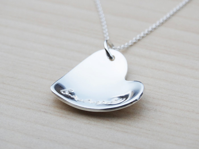 Silver Heart Necklace With Personalised Word - Sterling Silver