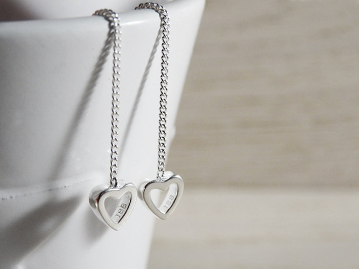 Silver Heart Threader Earrings - Sterling Silver