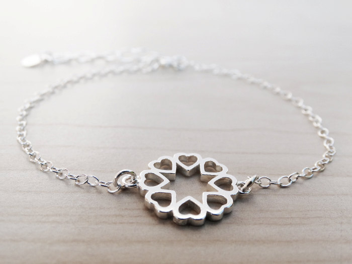 Silver Hearts &amp; Star Bracelet - Sterling Silver