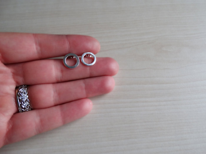 Silver Hoop Studs - Sterling Silver Circle Earrings