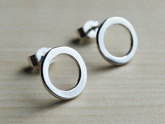 Silver Hoop Studs - Sterling Silver Circle Earrings