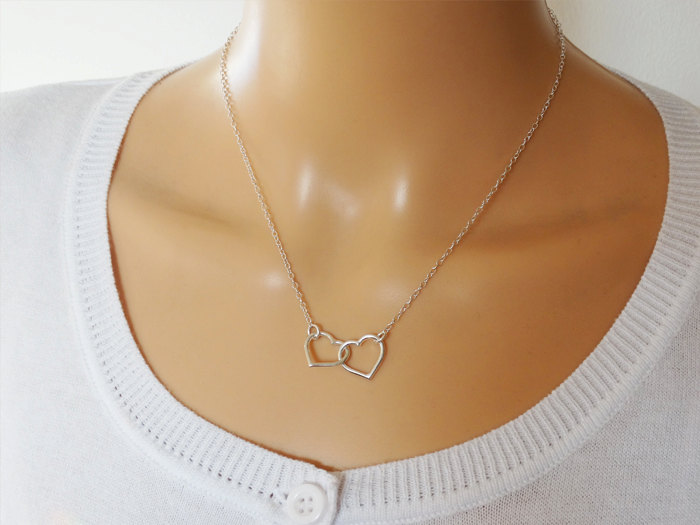 Silver Linked Hearts Necklace - Sterling Silver