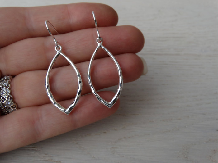 Silver Marquise Hoop Earrings - Sterling Silver